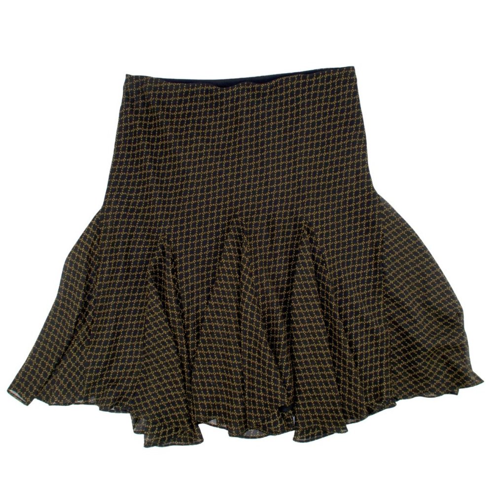 SOLD | Asymmetric Midi Skirt | Black - Brown Crisscross Pattern | Ralph Lauren